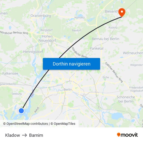 Kladow to Barnim map