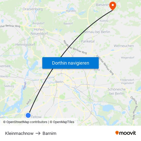 Kleinmachnow to Barnim map
