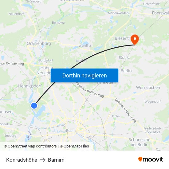 Konradshöhe to Barnim map