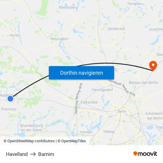 Havelland to Barnim map