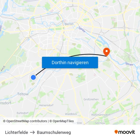 Lichterfelde to Baumschulenweg map