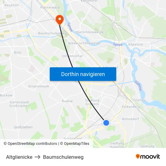 Altglienicke to Baumschulenweg map