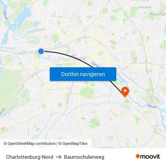 Charlottenburg-Nord to Baumschulenweg map