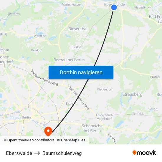 Eberswalde to Baumschulenweg map