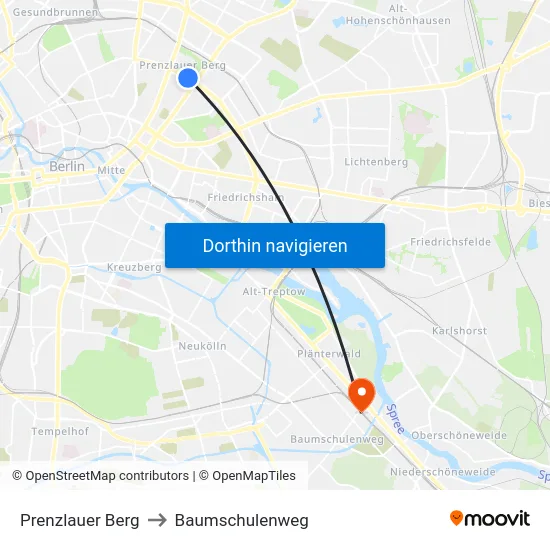 Prenzlauer Berg to Baumschulenweg map
