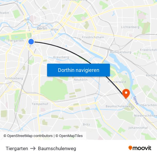 Tiergarten to Baumschulenweg map