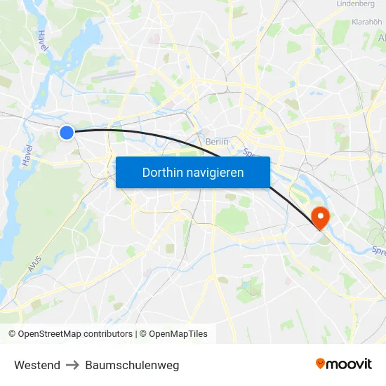 Westend to Baumschulenweg map