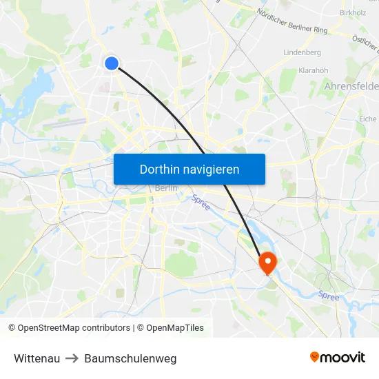 Wittenau to Baumschulenweg map