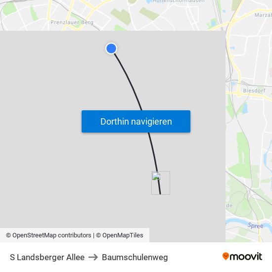S Landsberger Allee to Baumschulenweg map
