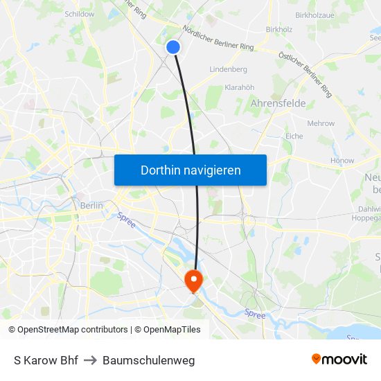 S Karow Bhf to Baumschulenweg map