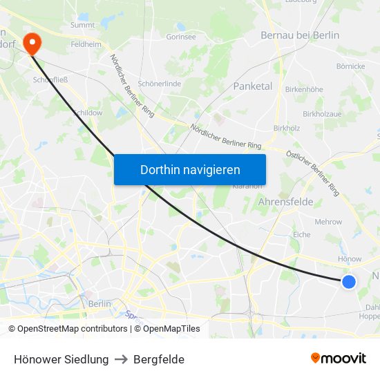 Hönower Siedlung to Bergfelde map