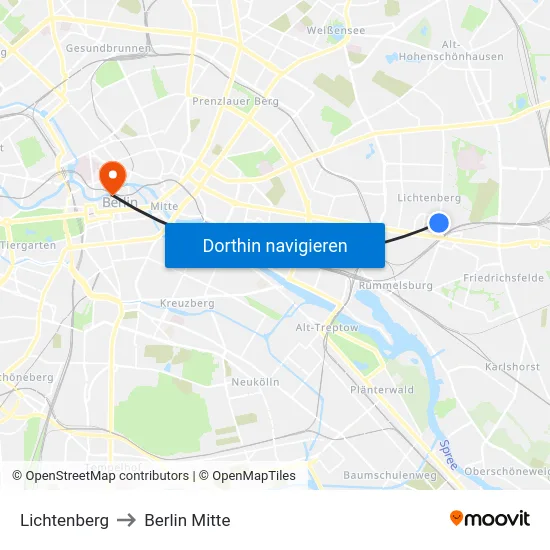 Lichtenberg to Berlin Mitte map