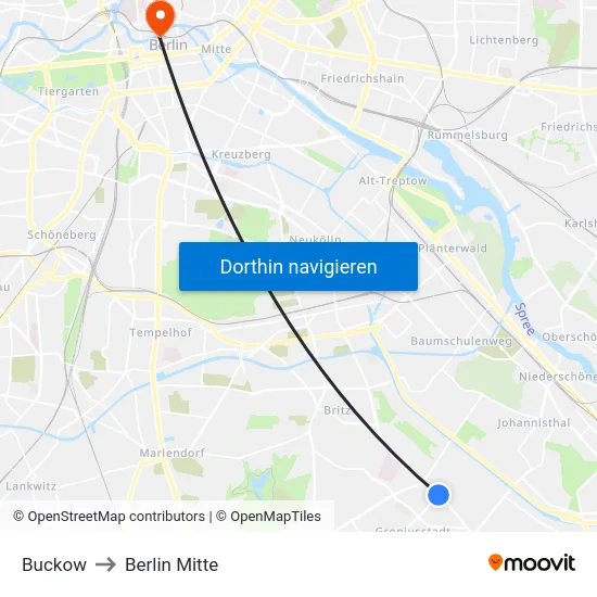 Buckow to Berlin Mitte map