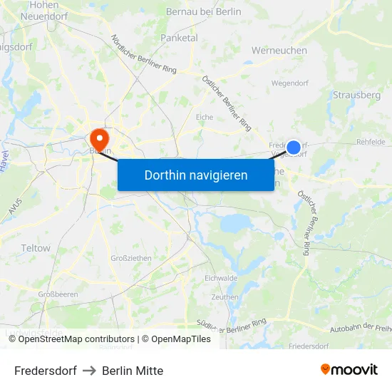 Fredersdorf to Berlin Mitte map
