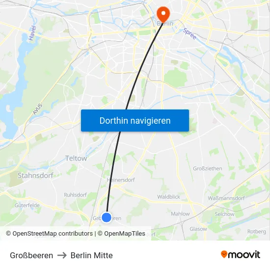 Großbeeren to Berlin Mitte map