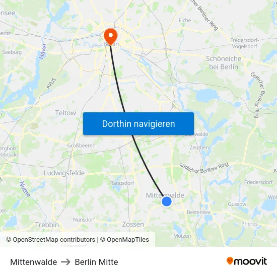 Mittenwalde to Berlin Mitte map