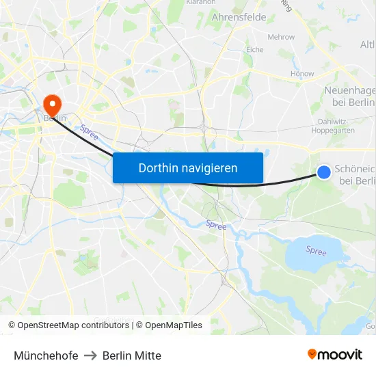 Münchehofe to Berlin Mitte map