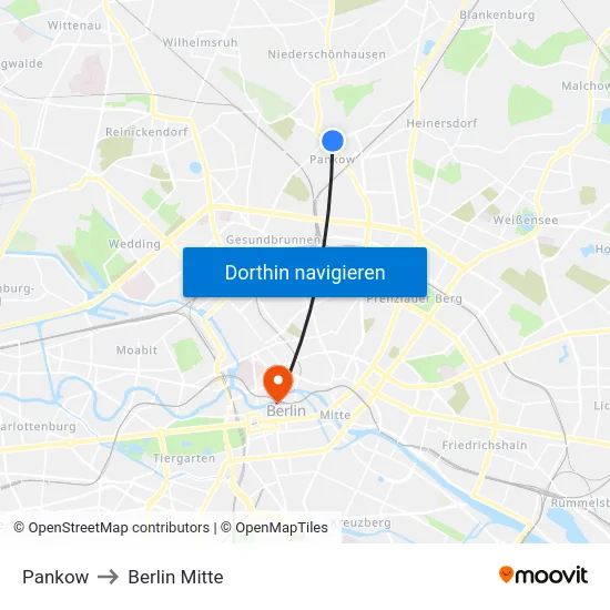 Pankow to Berlin Mitte map
