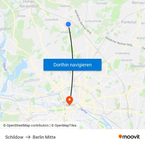 Schildow to Berlin Mitte map