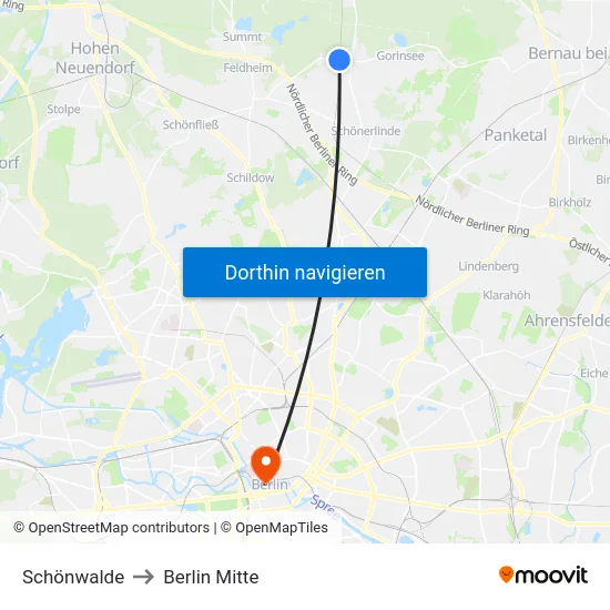 Schönwalde to Berlin Mitte map