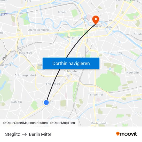 Steglitz to Berlin Mitte map