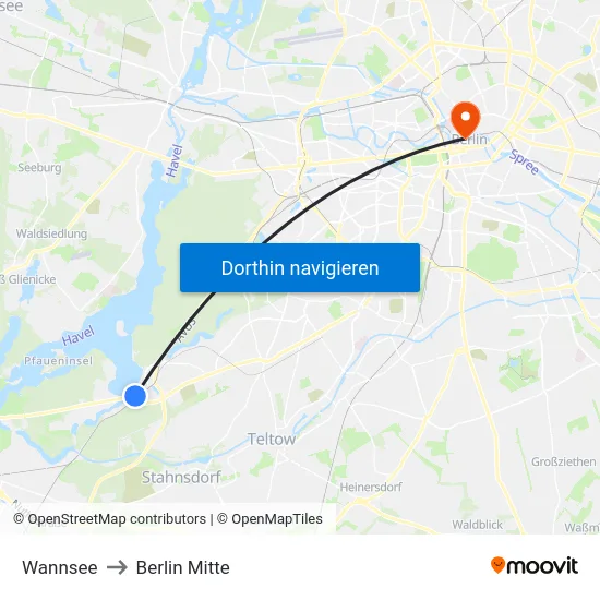 Wannsee to Berlin Mitte map