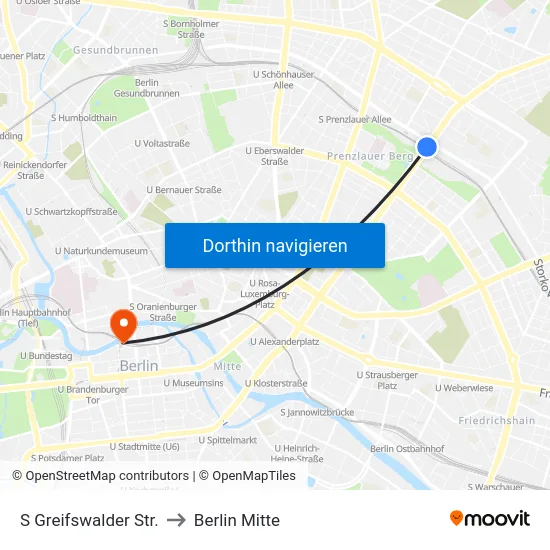 S Greifswalder Str. to Berlin Mitte map