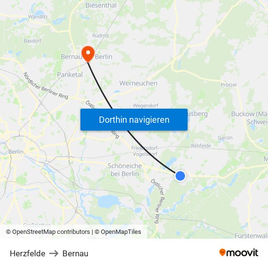 Herzfelde to Bernau map