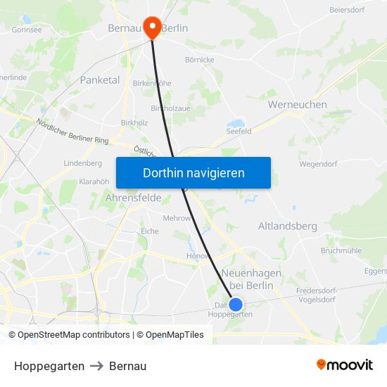 Hoppegarten to Bernau map