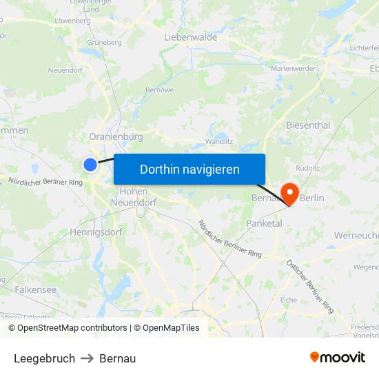 Leegebruch to Bernau map
