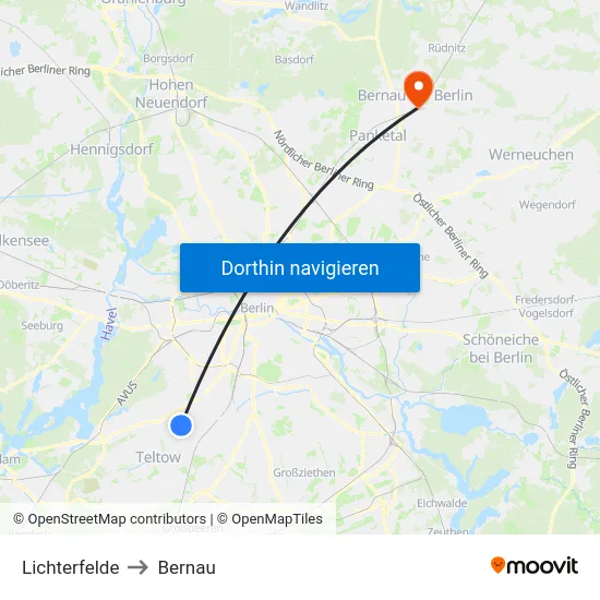 Lichterfelde to Bernau map