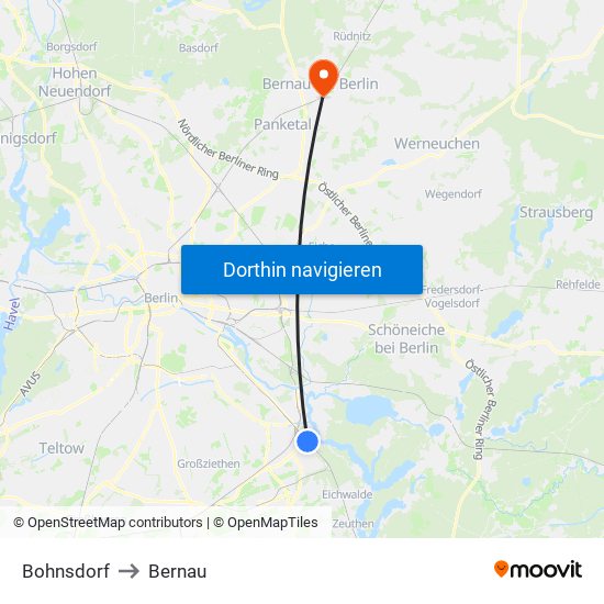 Bohnsdorf to Bernau map