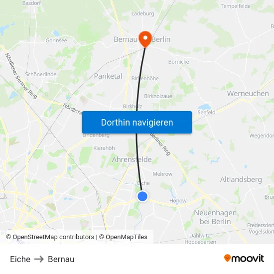 Eiche to Bernau map