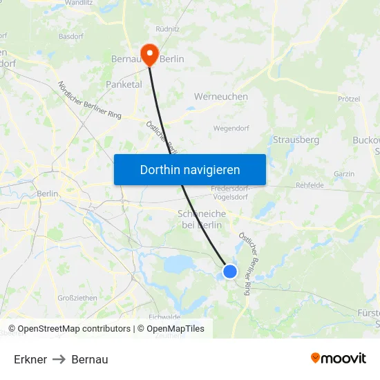 Erkner to Bernau map