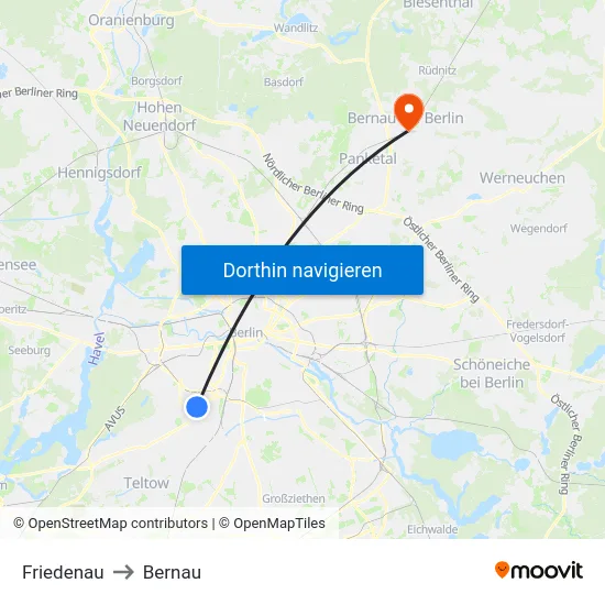 Friedenau to Bernau map