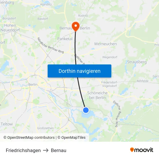 Friedrichshagen to Bernau map
