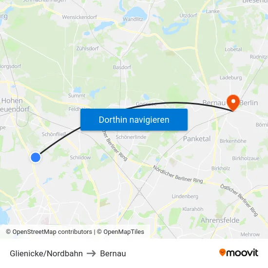 Glienicke/Nordbahn to Bernau map