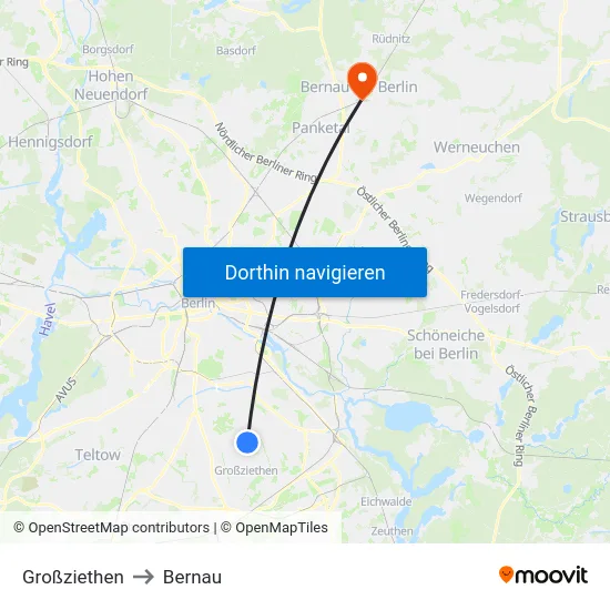 Großziethen to Bernau map