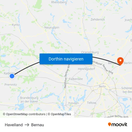 Havelland to Bernau map
