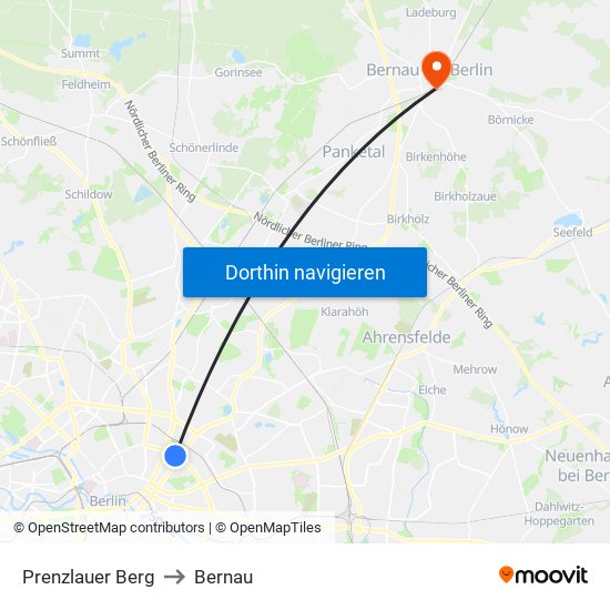 Prenzlauer Berg to Bernau map