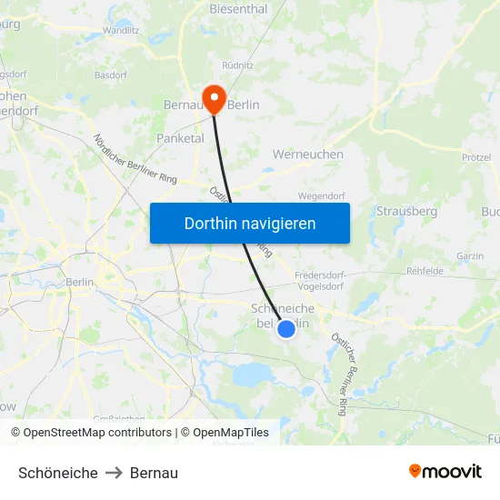 Schöneiche to Bernau map