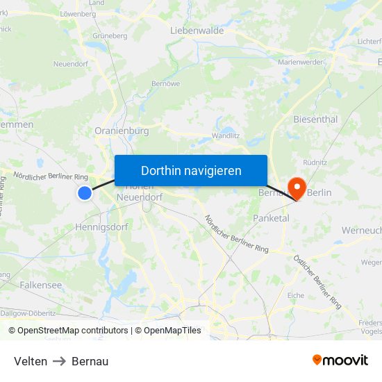 Velten to Bernau map