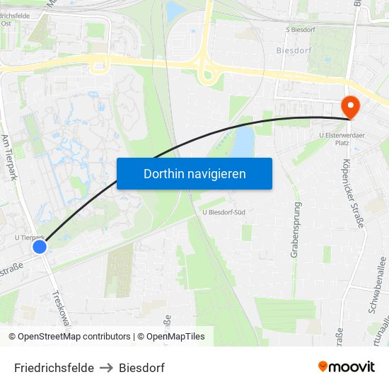 Friedrichsfelde to Biesdorf map