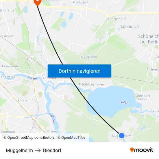 Müggelheim to Biesdorf map