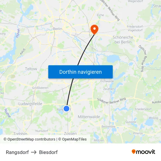 Rangsdorf to Biesdorf map