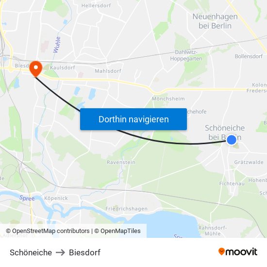 Schöneiche to Biesdorf map