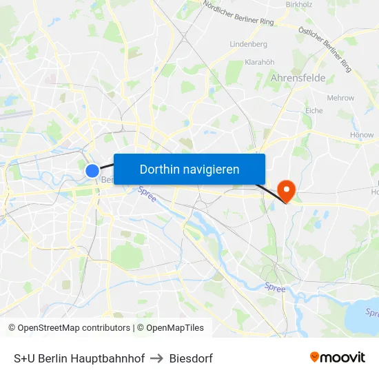 S+U Berlin Hauptbahnhof to Biesdorf map