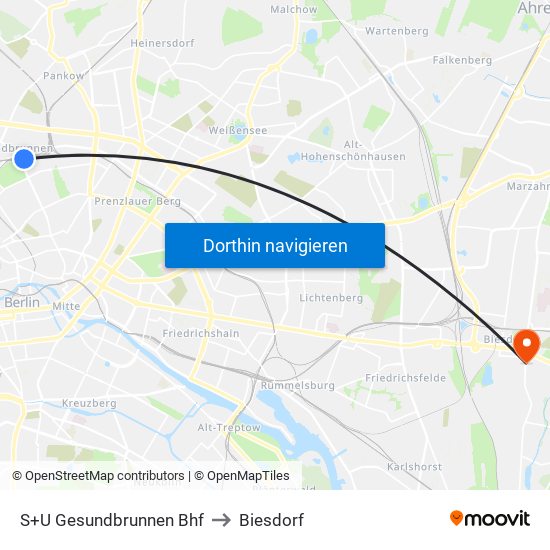 S+U Gesundbrunnen Bhf to Biesdorf map