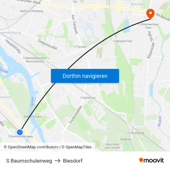 S Baumschulenweg to Biesdorf map