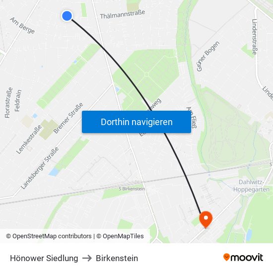 Hönower Siedlung to Birkenstein map